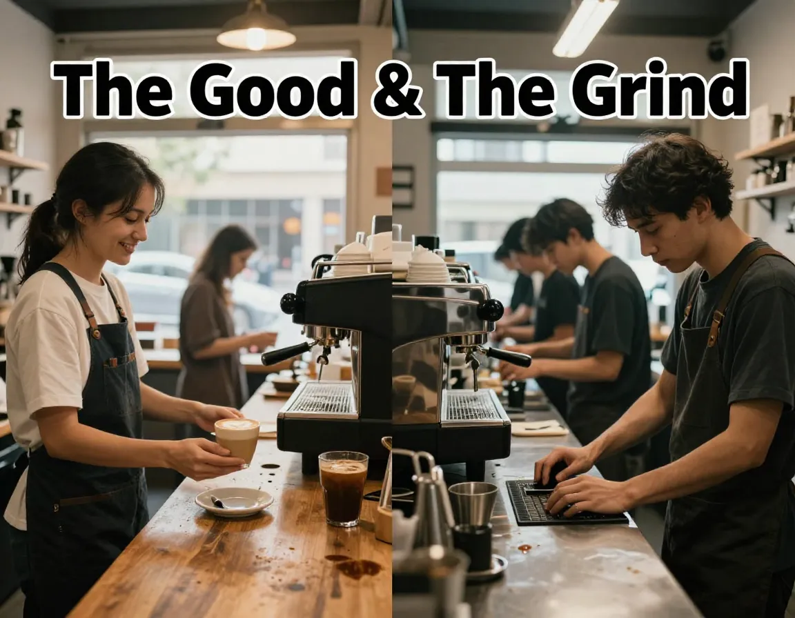 Barista duality chaos calm connection rush behind counter