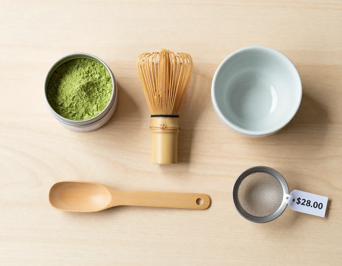 Essential matcha starter set with bamboo whisk and ceramic bowl