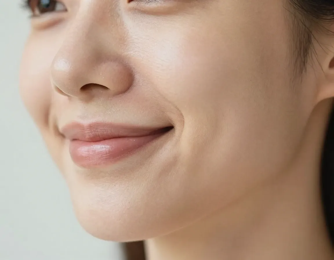 Close up portrait of woman with reduced facial hair after tea regimen