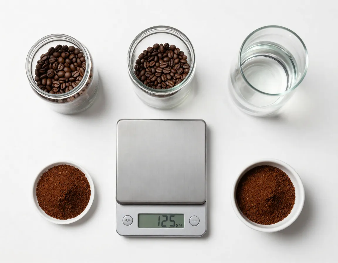 Coffee beans measured digital scale glass jar perfect cold brew ratio