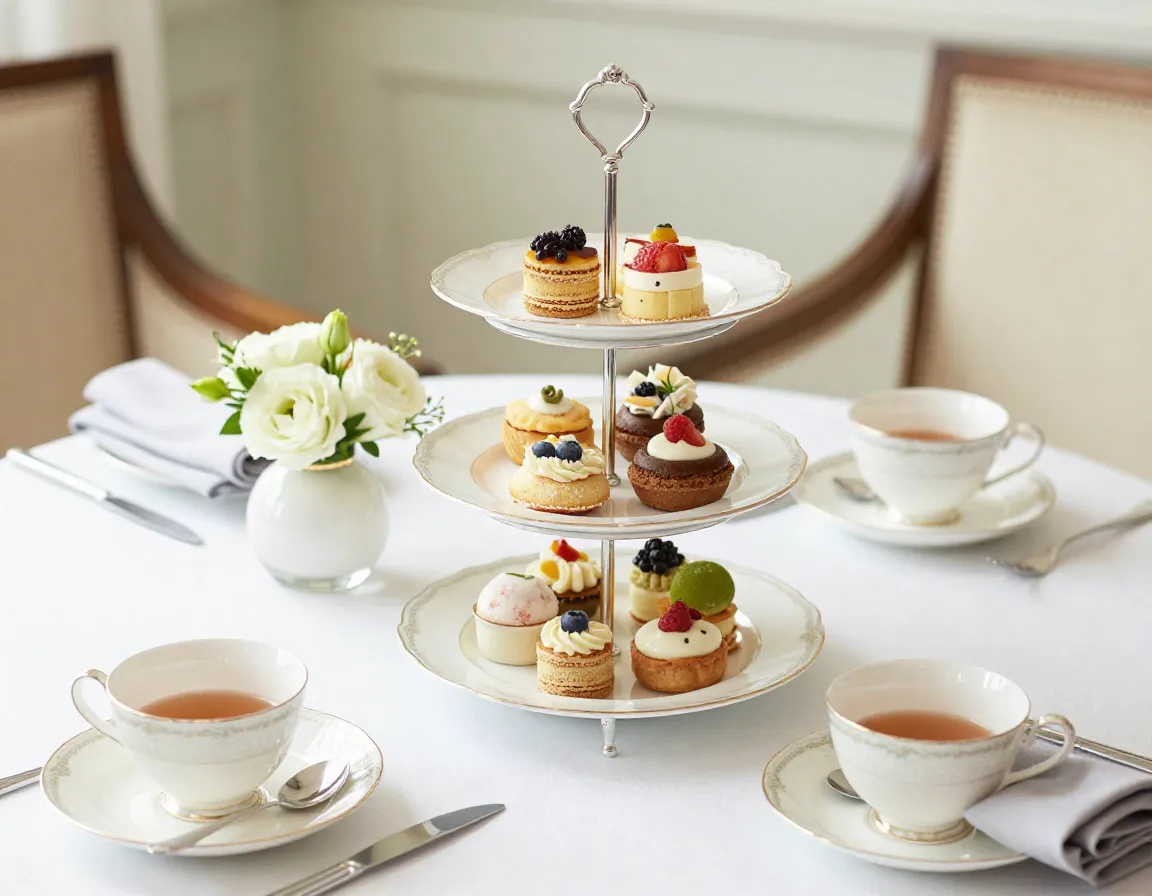 Afternoon tea party elegant tiered stand and matching cup set