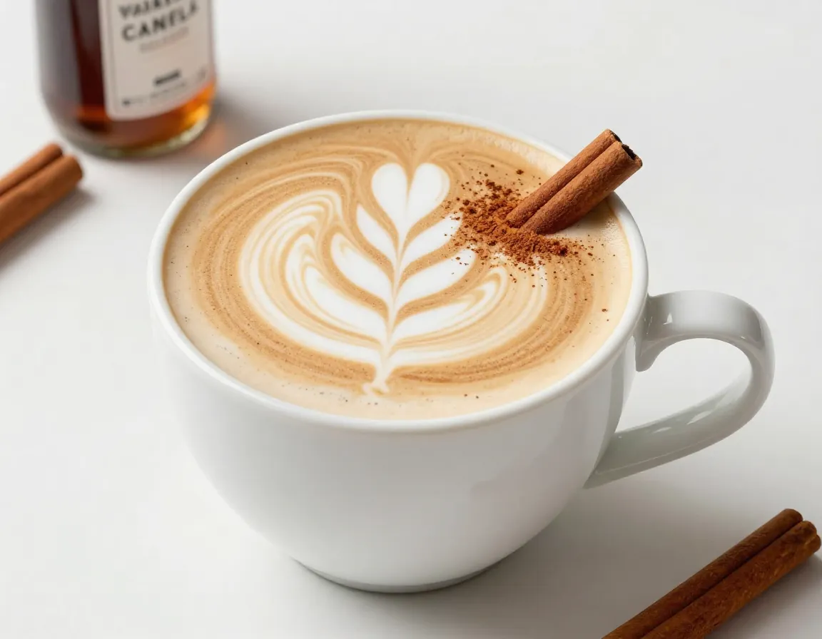 American vanilla chai latte with latte art in a large mug