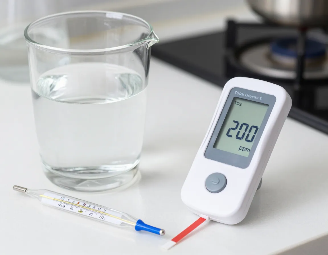 Glass pitcher filtered water thermometer tds meter quality check