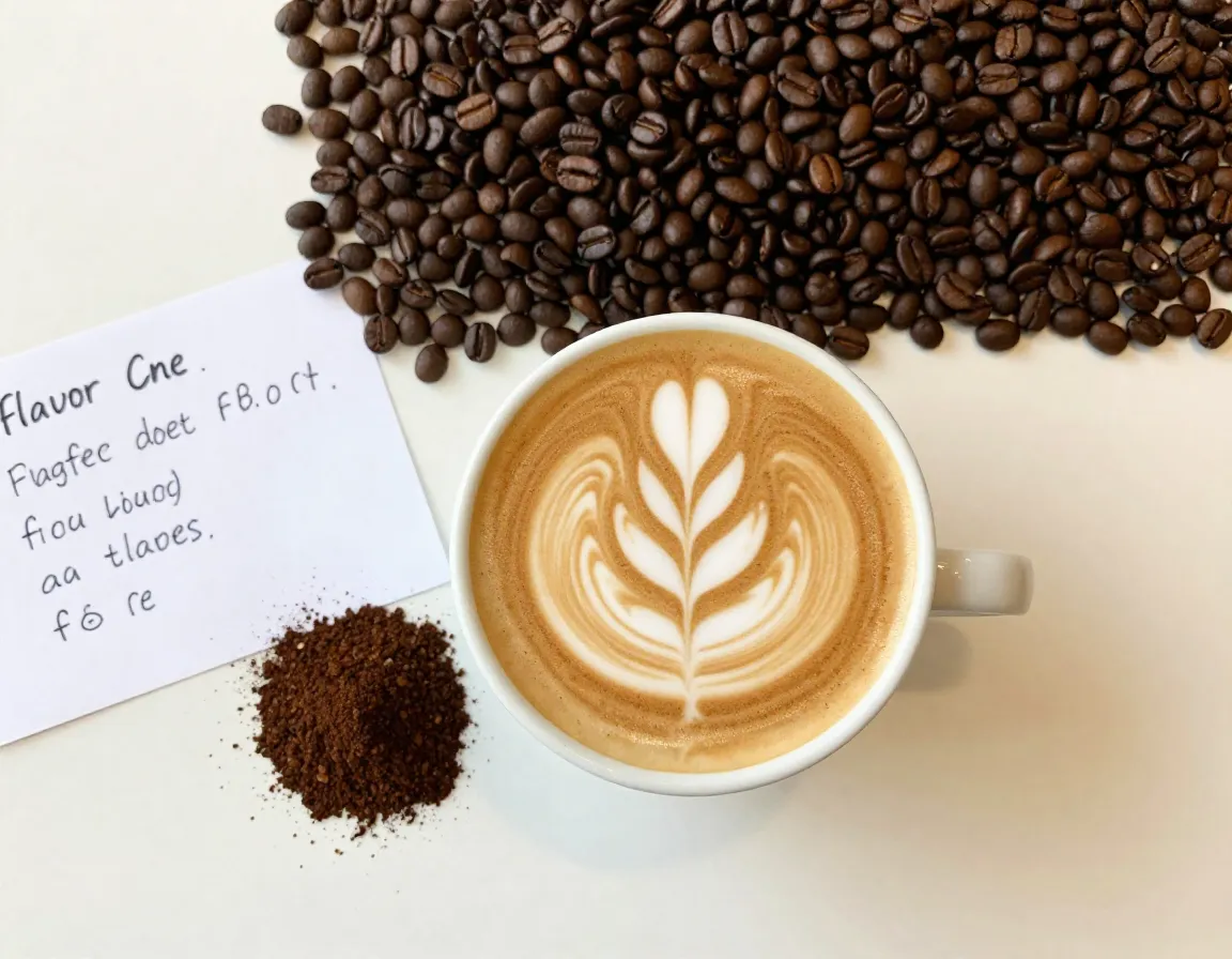Barista presenting latte art tulip with coffee beans background