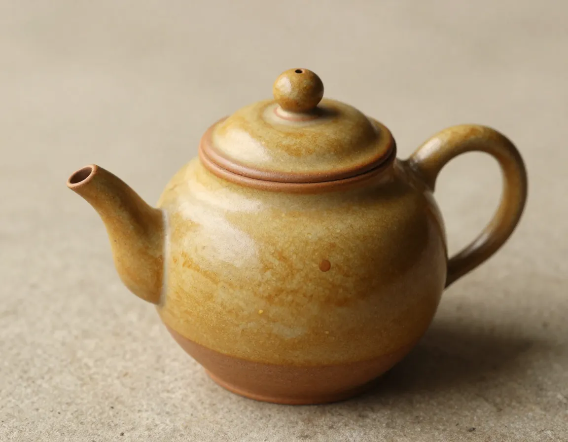 Handcrafted ceramic teapot with honey colored glaze