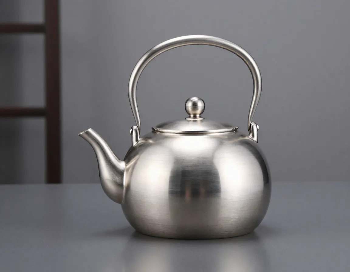 Brushed stainless steel teapot with organic curves