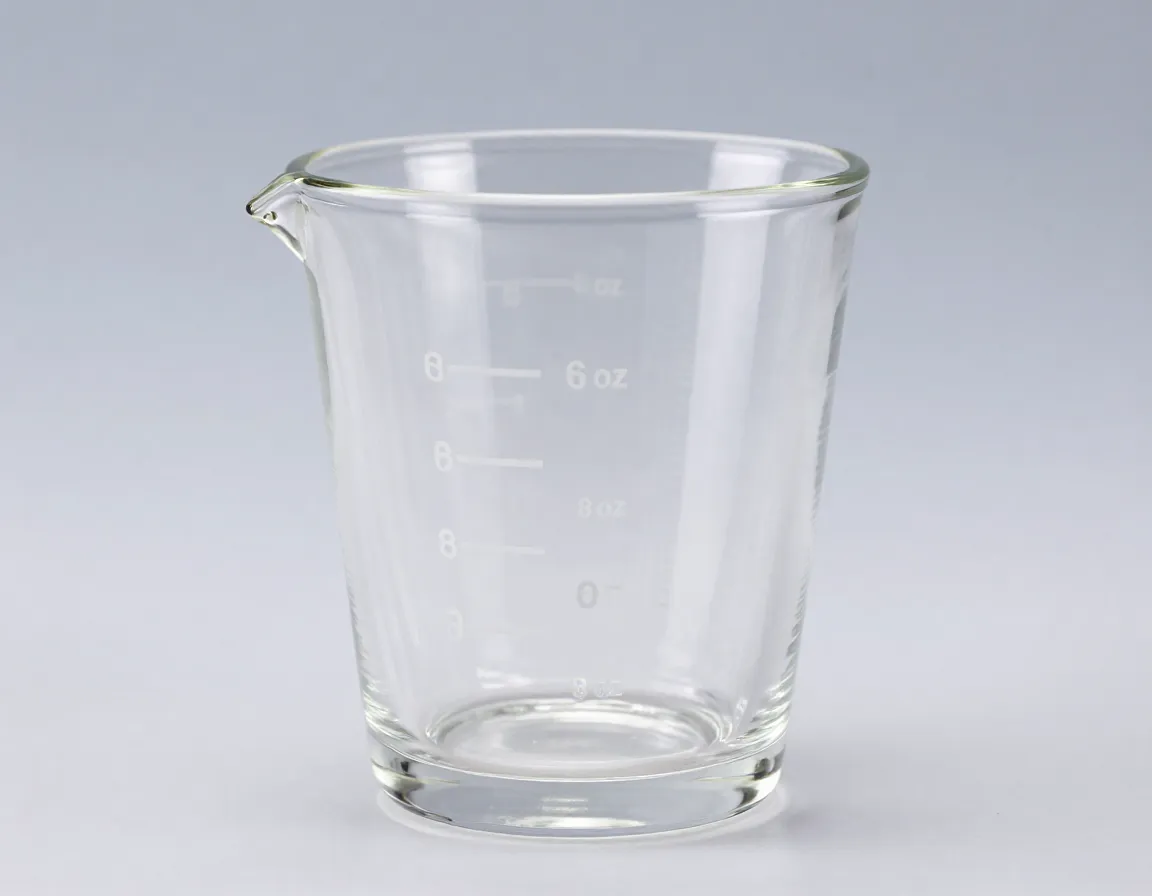 Laboratory grade borosilicate glass teacup precise measurements
