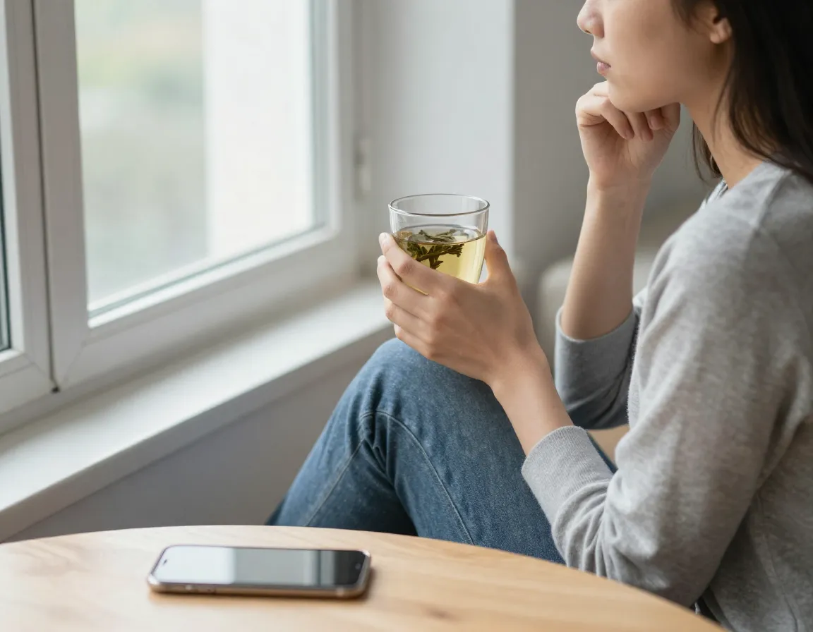 Mental fatigue reduction and stress relief with calm peppermint tea