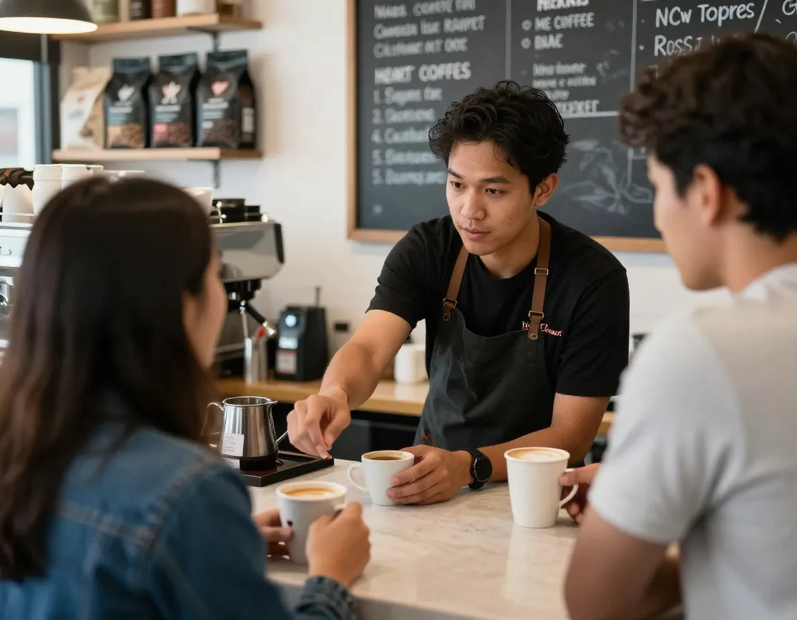 Heart coffee roasters customer education barista explaining coffee