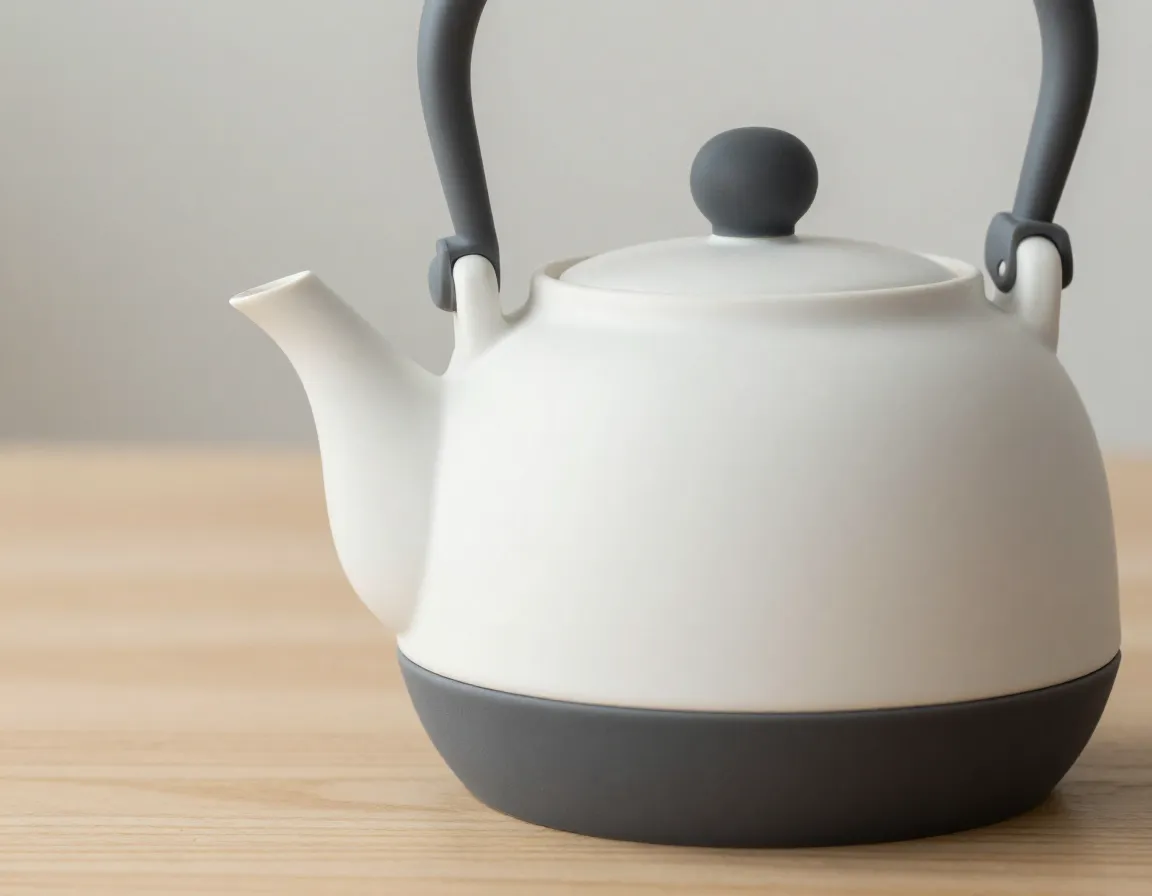 Hybrid ceramic and silicone teapot with japanese inspired form