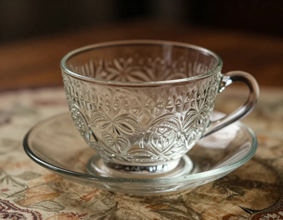Vintage inspired pressed glass teacup textured pattern