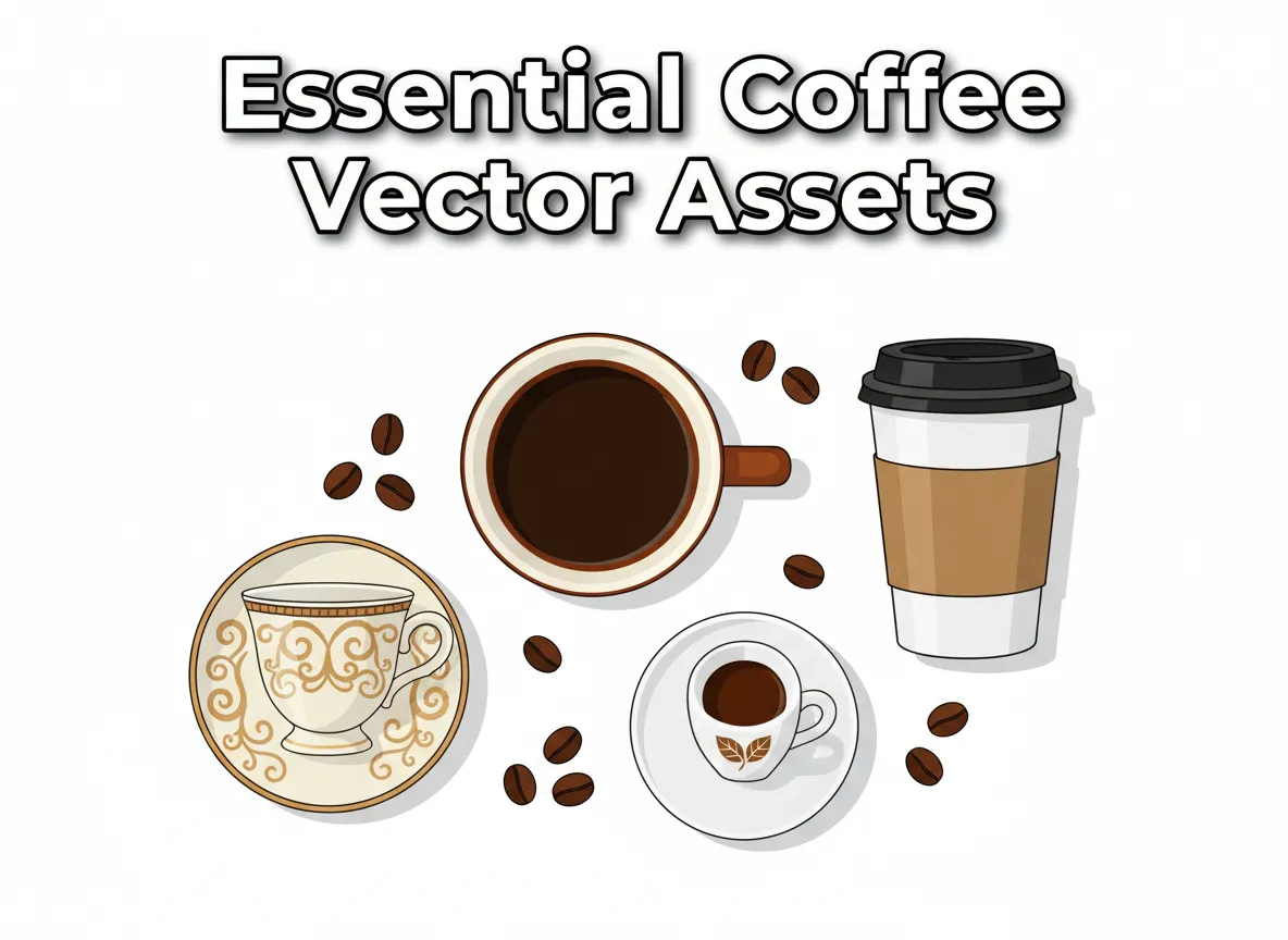 Essential vector coffee cup assets flat lay design toolkit