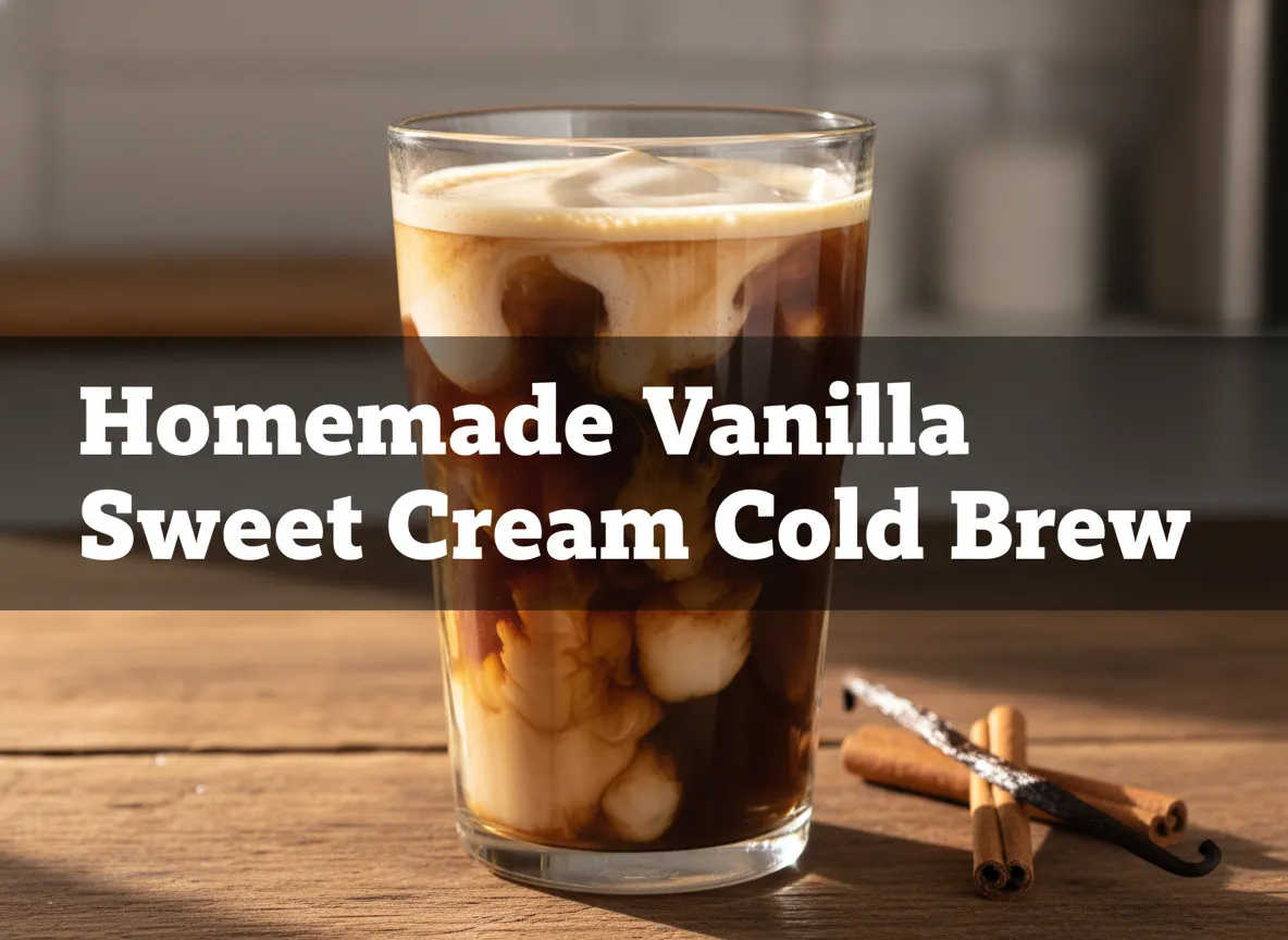 Homemade vanilla sweet cream cold brew coffee glass recipe