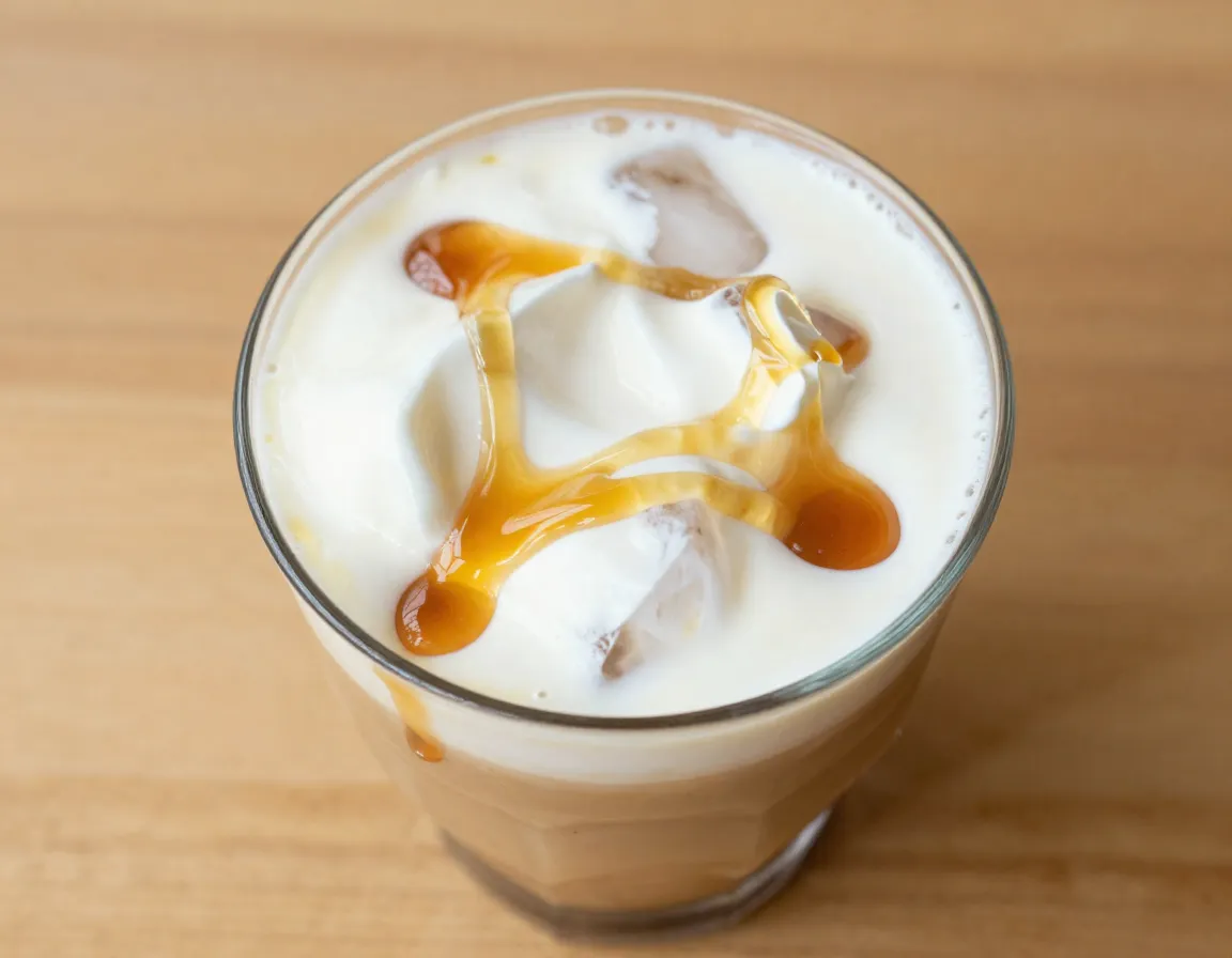 Maple vanilla sweet cream cold brew with maple syrup drizzle