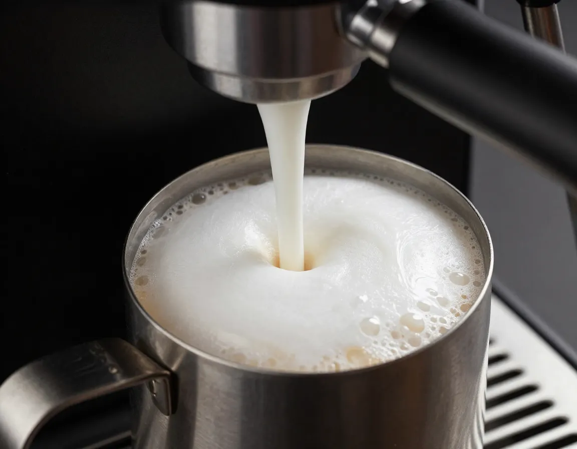 Automated milk frothing system creating microfoam for a cappuccino