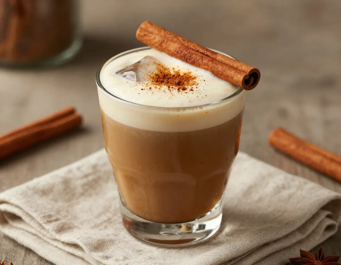 Cinnamon vanilla sweet cream cold brew with cinnamon stick garnish
