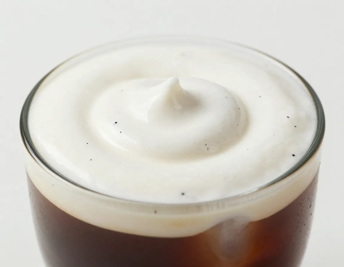 Vanilla bean sweet cream cold brew with visible black vanilla specks