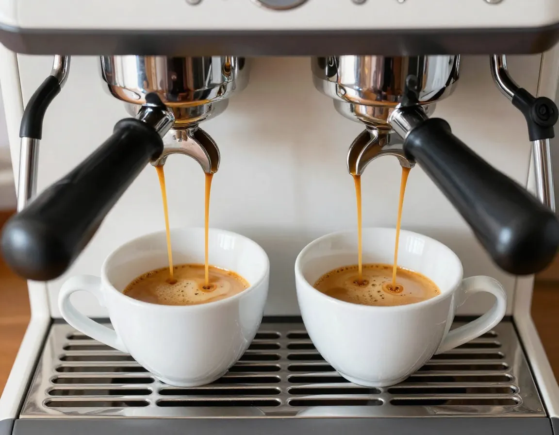 Dual brewing function simultaneously preparing two espresso shots