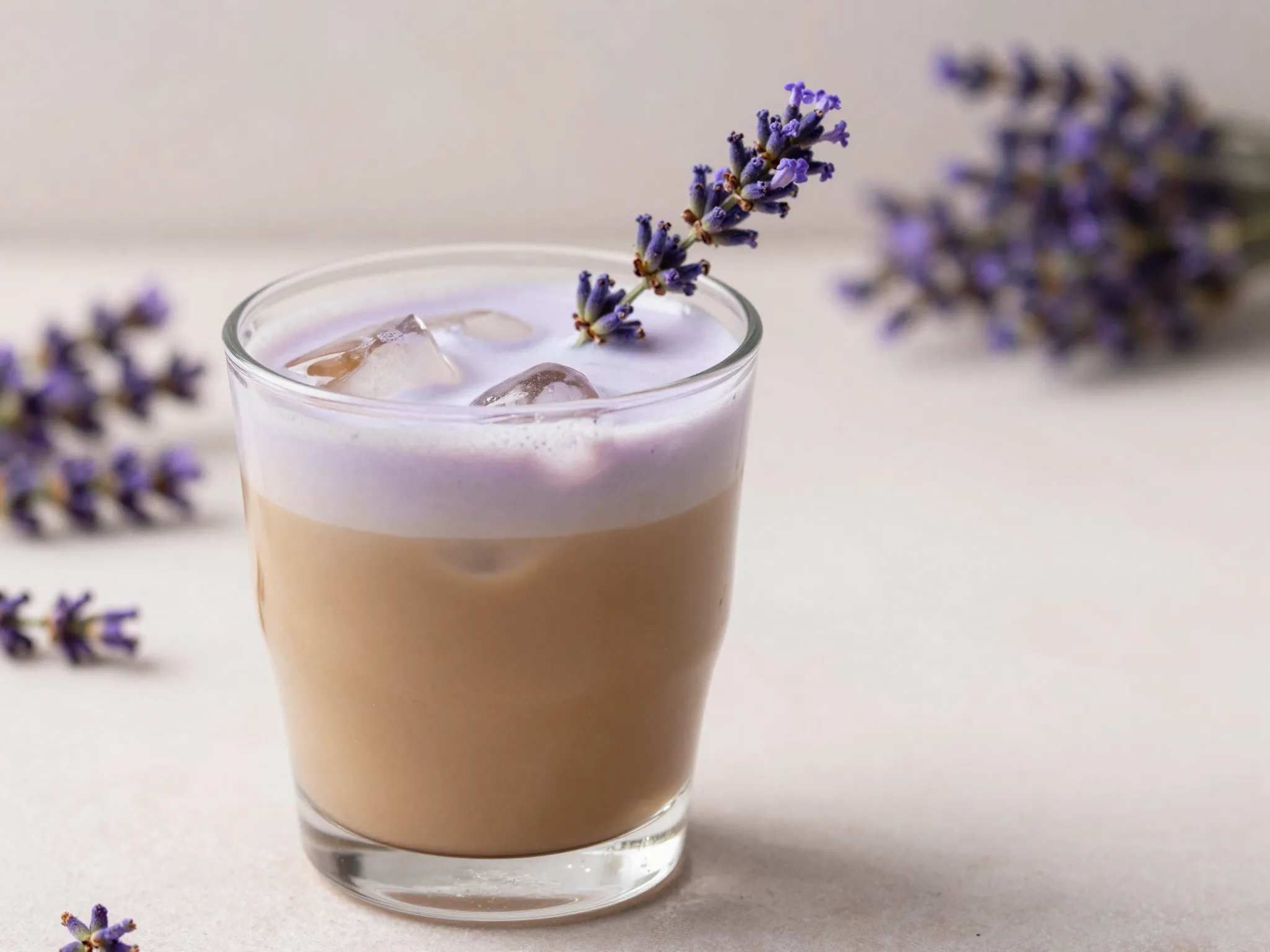 Lavender vanilla sweet cream cold brew with fresh lavender sprig