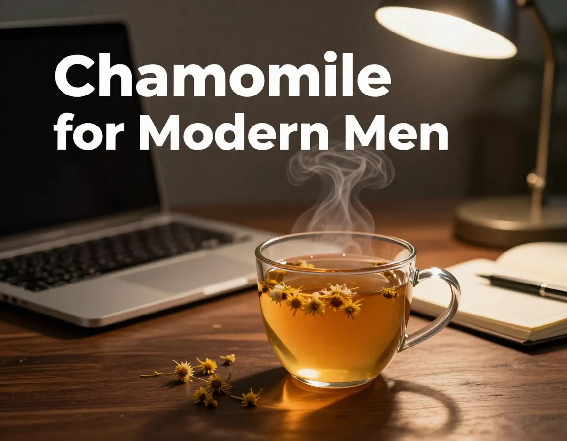 Chamomile tea mug modern desk night calming ritual men