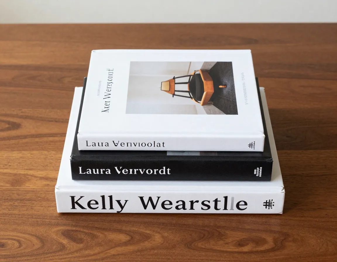 A stack of three luxury interior design books by kelly wearstler laura gonzalez and axel vervoordt
