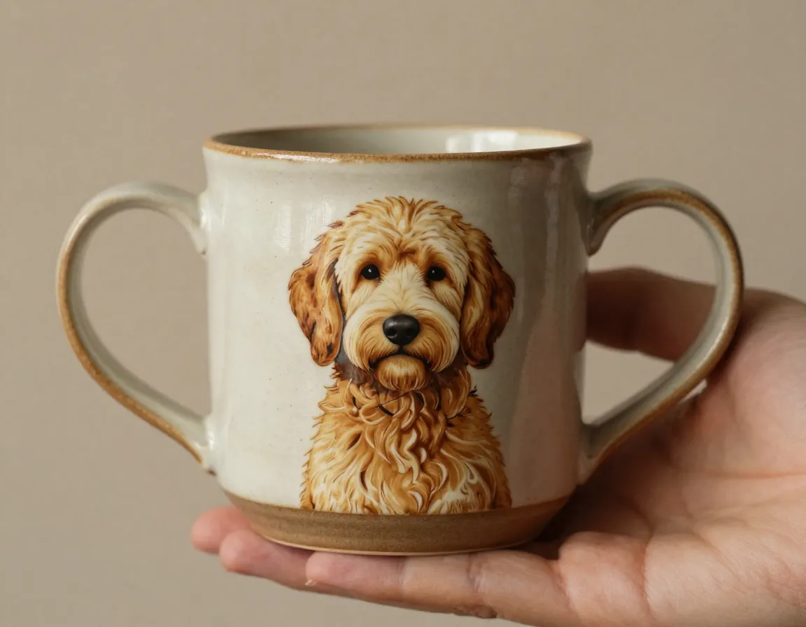 Rustic golden doodle mug with artisan design