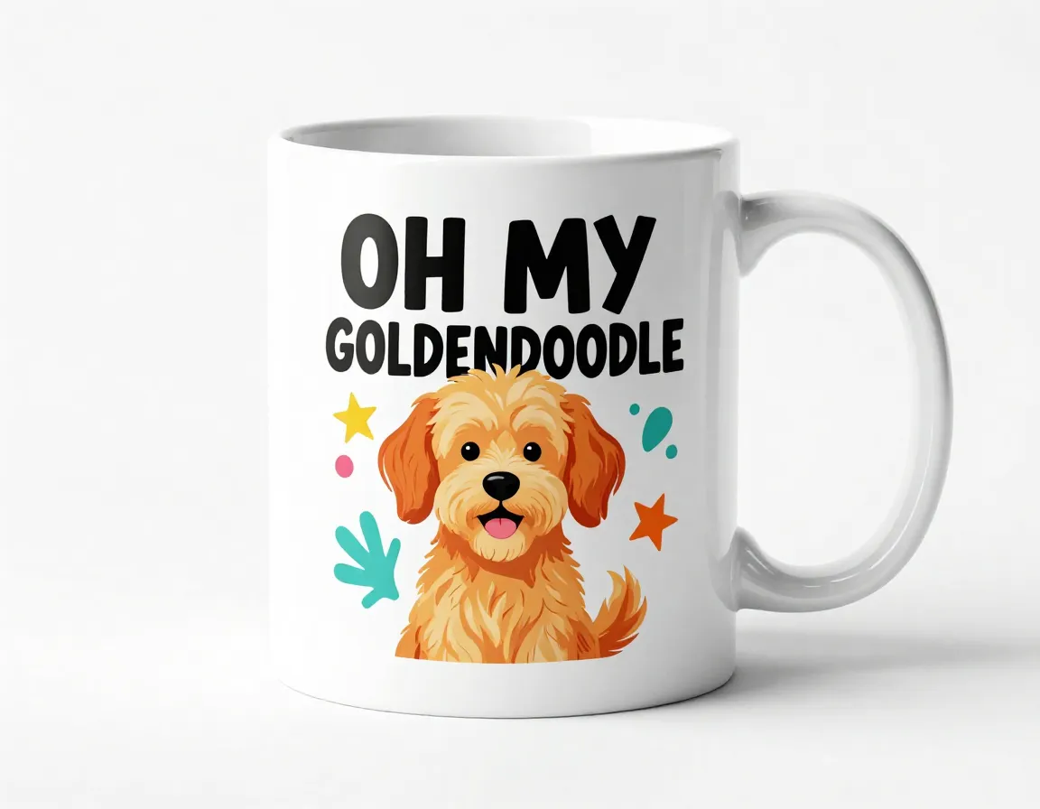 Oh my goldendoodle typography mug with colorful graphic