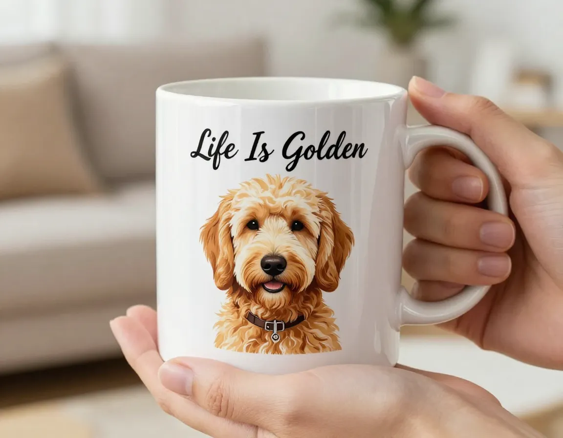 Life is golden inspirational quote goldendoodle mug