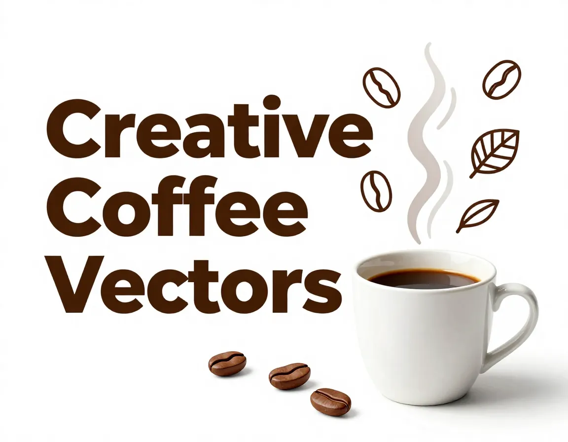 Flat lay coffee mug steam transforming into vector design icons