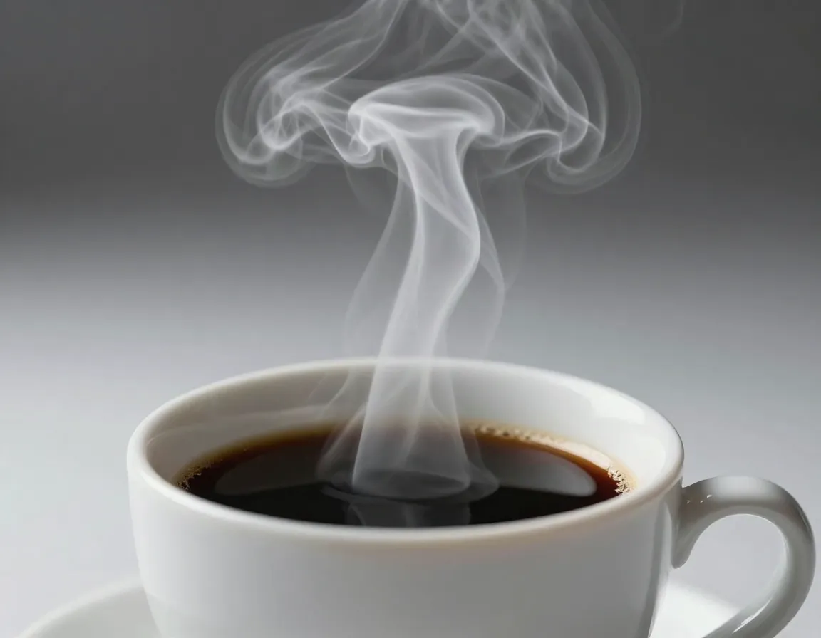 Dynamic swirling steam rising from a fresh coffee cup