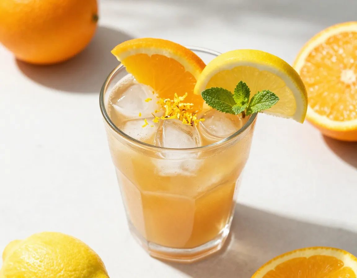 Citrus infused cold drip coffee with fresh orange and lemon garnish