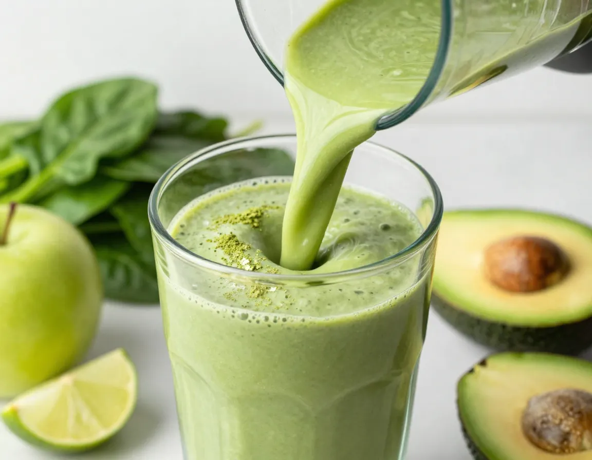 Green goddess matcha protein shake with spinach and avocado
