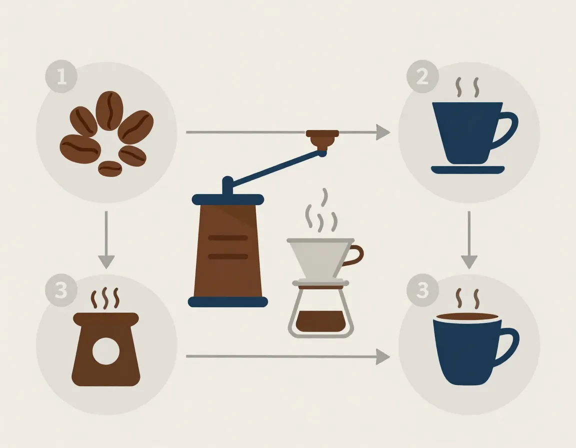 Informative vector infographic of coffee brewing process steps