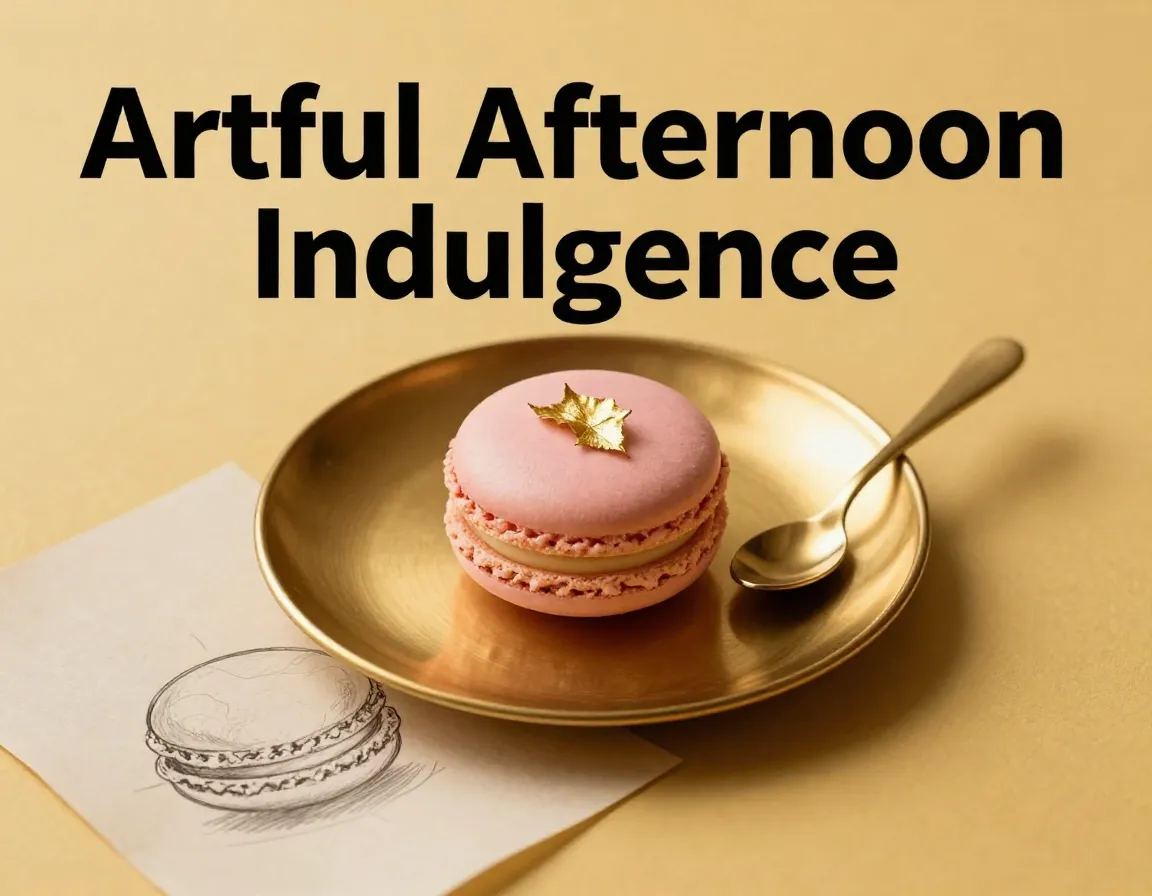 Artful afternoon indulgence macaron sketch gold leaf studio