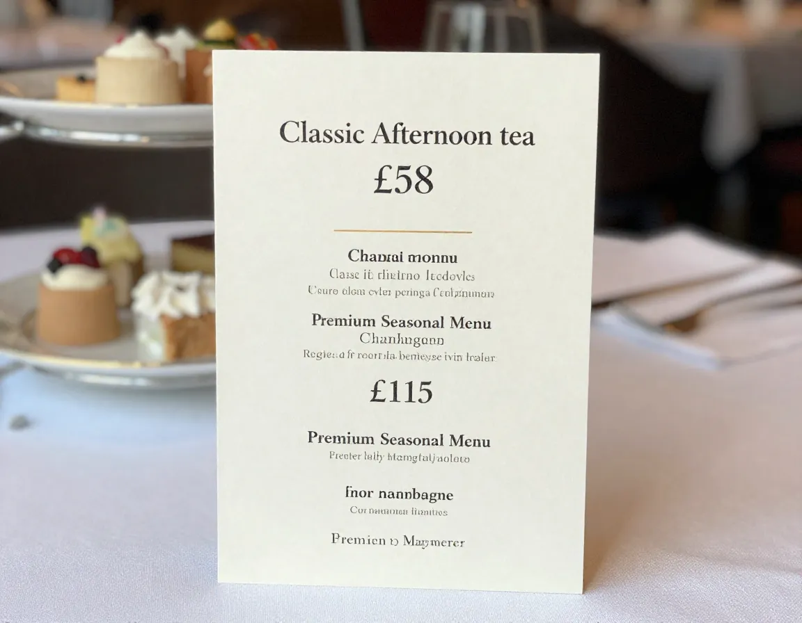 Current pricing structure classic afternoon tea premium seasonal menu champagne