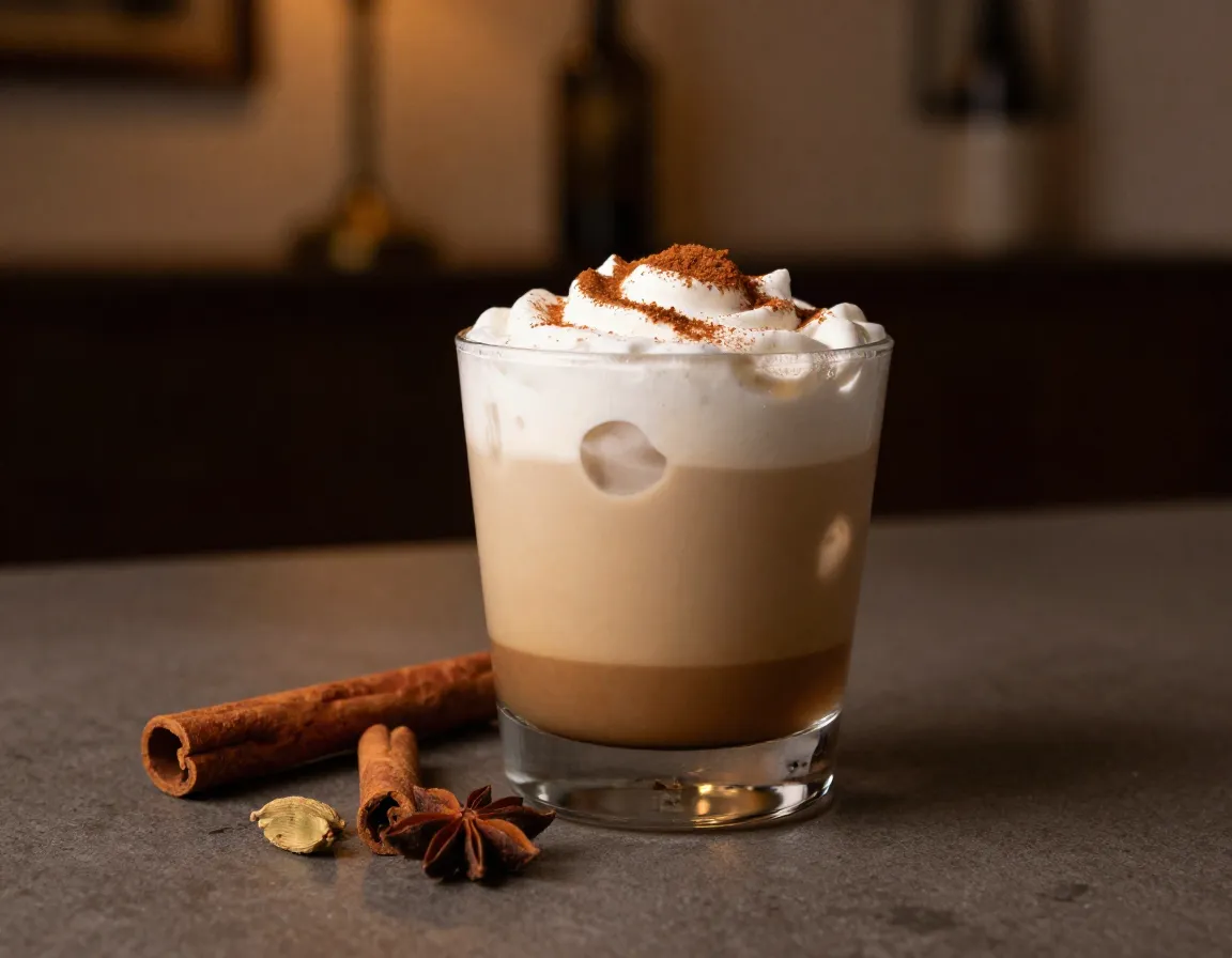 Creamy chai tea white russian in a rocks glass