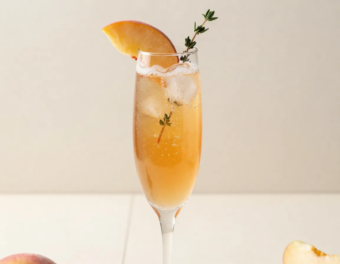 Peach iced tea bellini in a champagne flute