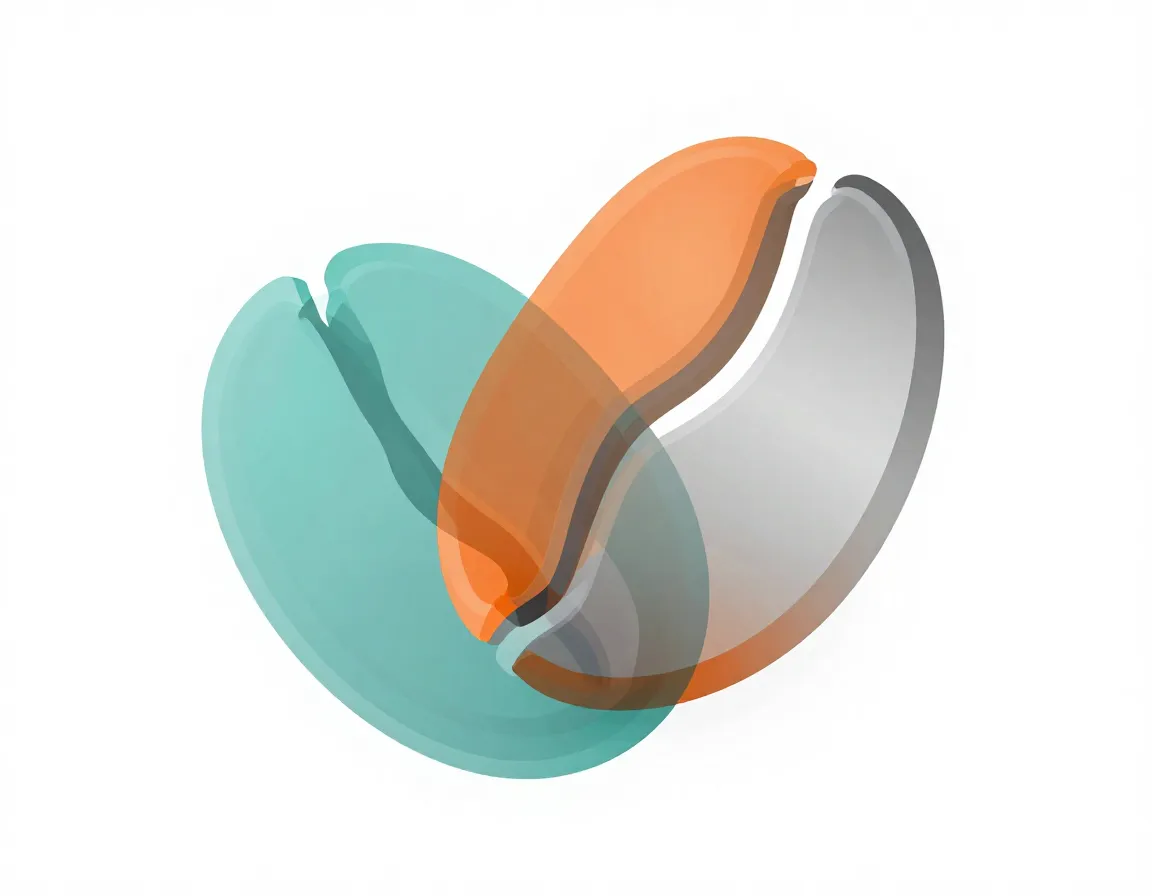 Abstract deconstructed coffee bean shape with layered transparency