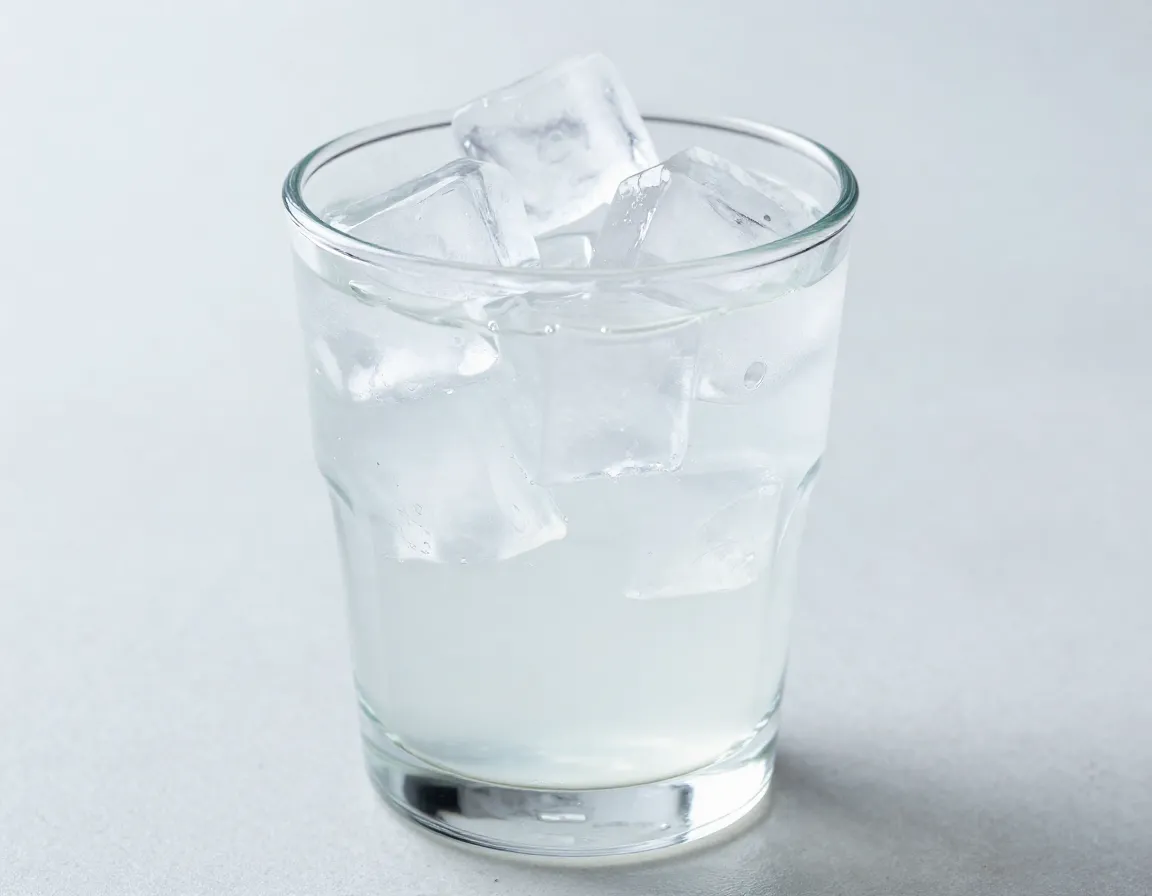 Glass filled with large ice cubes ready for iced latte