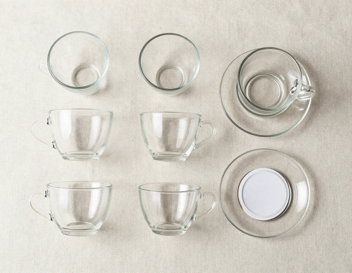 Stackable glass coffee cup sets practical collection flat lay