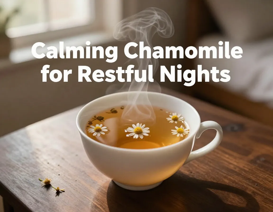 Chamomile tea steam ceramic cup bedside morning calm