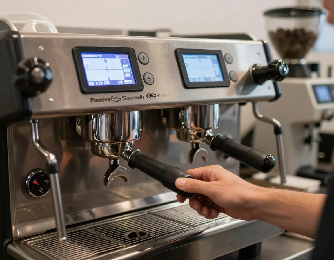 Nuova simonelli wave commercial espresso machine with lcd display in use