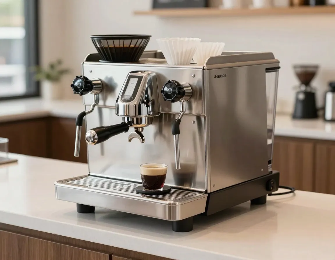 Combination espresso and drip coffee system on a restaurant counter