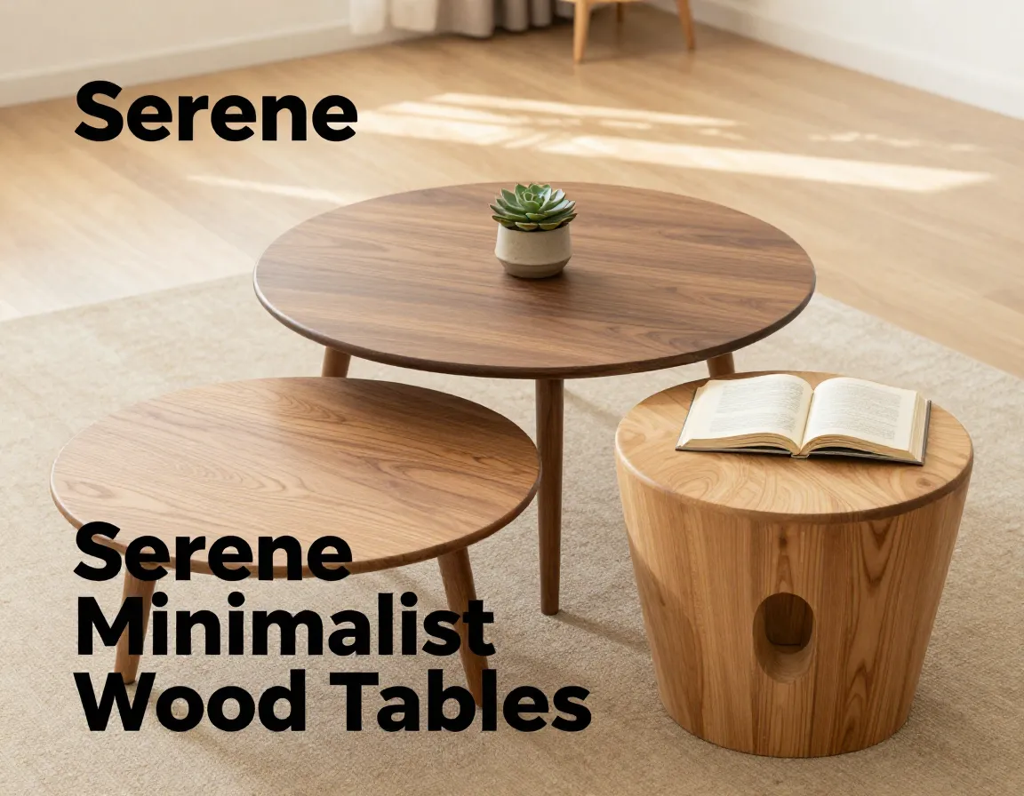 Walnut japanese drum coffee tables serenity minimalist wood design