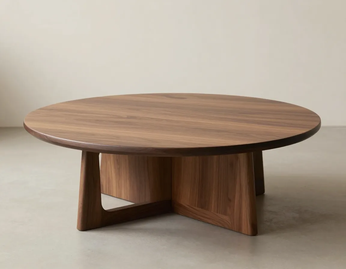 Classic walnut round table simple centerpiece clean pedestal base