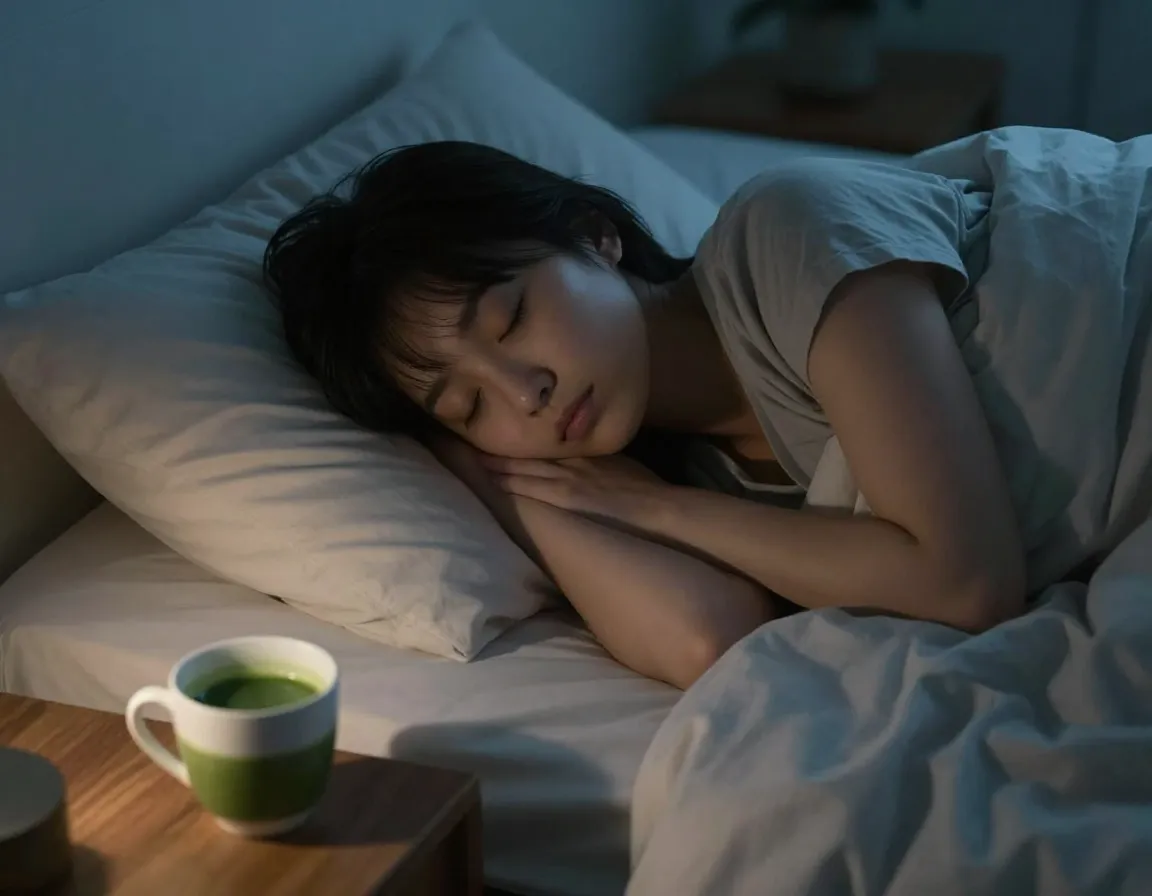 Person sleeping soundly after daytime matcha consumption