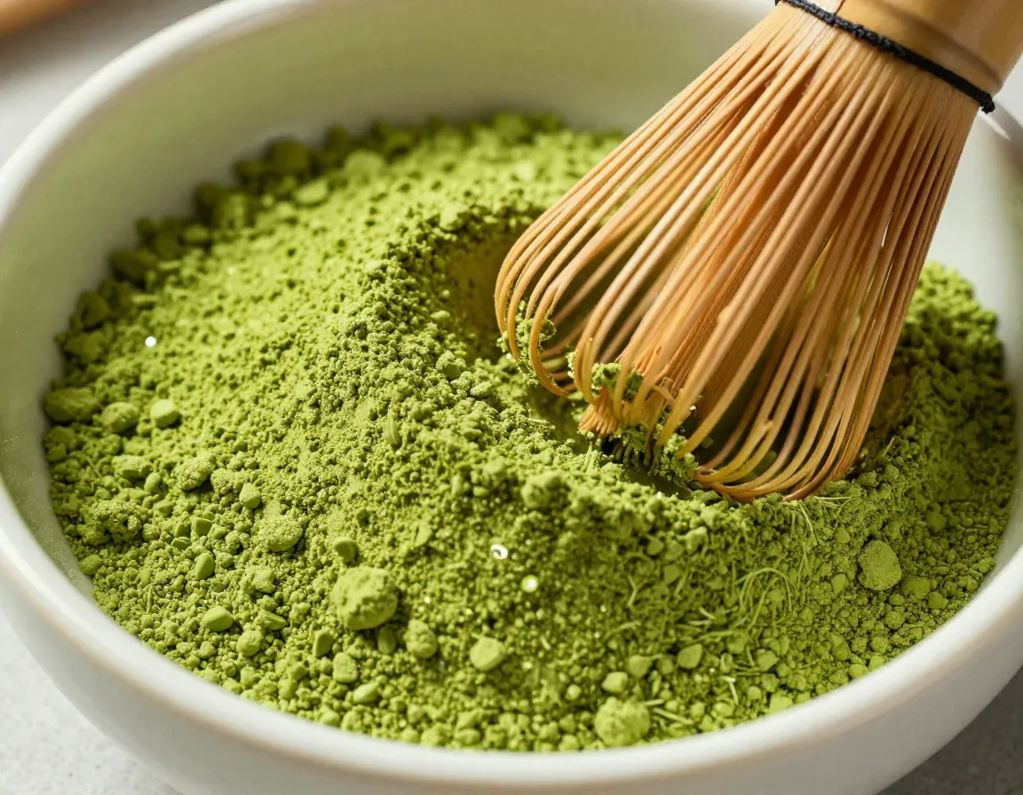 Closeup vibrant green matcha powder for antioxidant protection