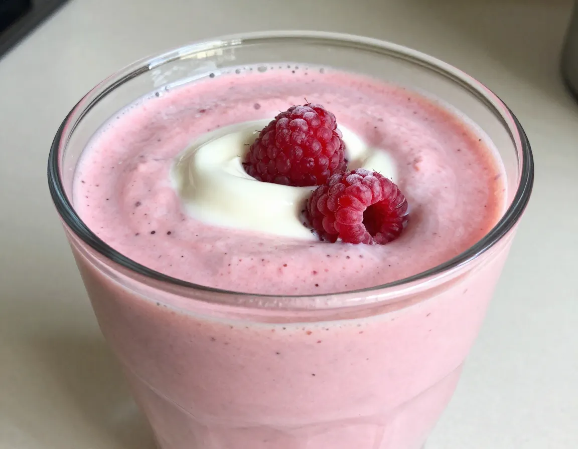 Creamy raspberry dream smoothie with greek yogurt