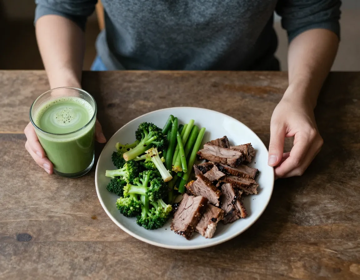 Person with healthy meal matcha for blood sugar