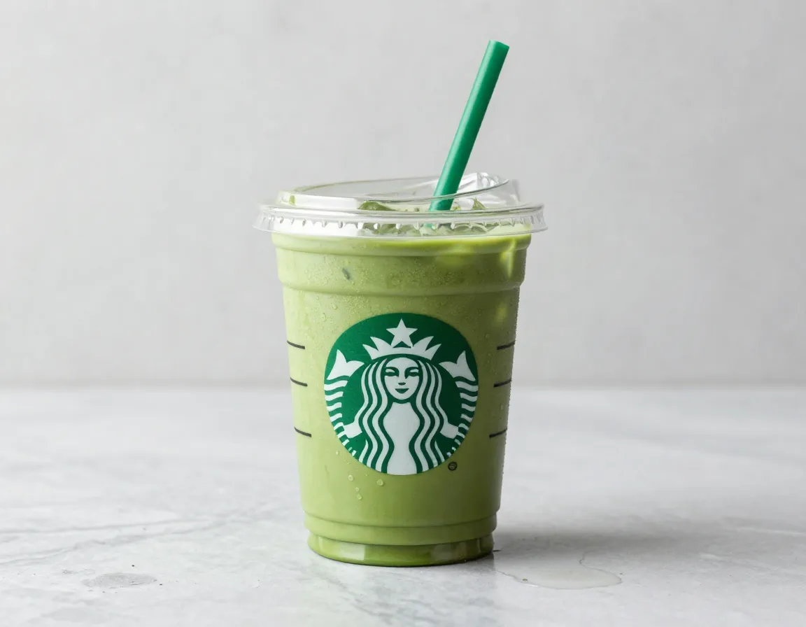 Classic iced matcha tea latte in a clear starbucks cup